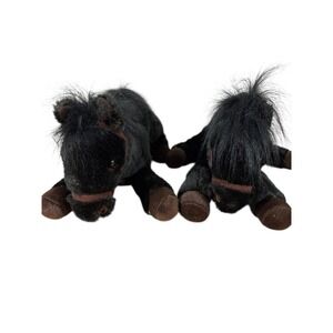 Set Of 2 Wells Fargo "Mike" pony horse 13"L plush 2016 Black/Brown w/ Harness